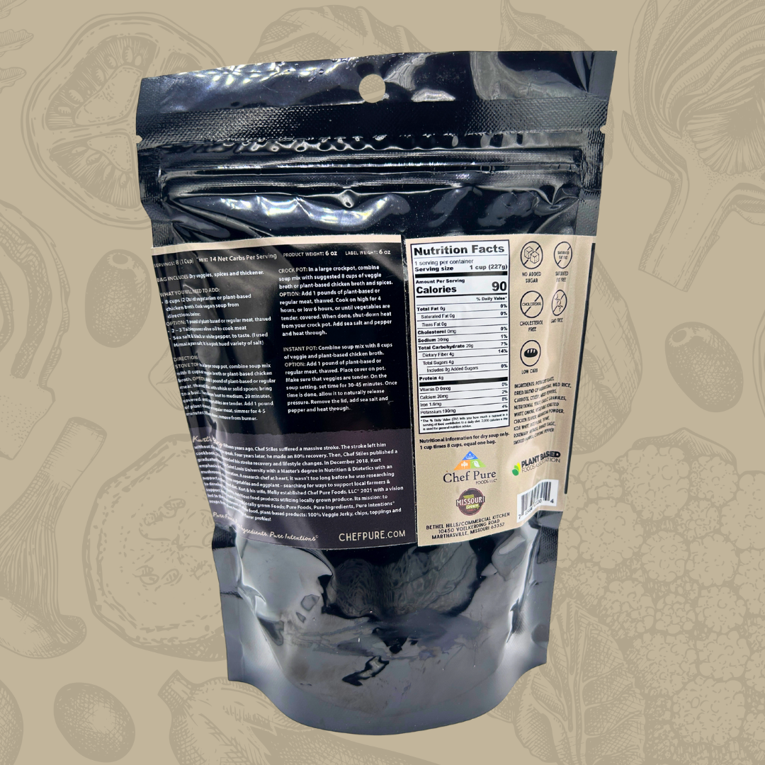 Black packaging with nutrition label on a beige background